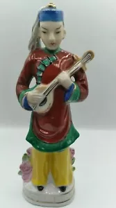 Estatuilla de músico de porcelana asiática antigua/vintage hecha en Japón 10" de alto - Imagen 1 de 11