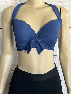 Liz Claiborne Navy Blue Halter Wide Strap Tie Bow Front Size L - Image 1 of 4