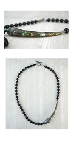 Antique Chinese QING DYNASTY Enameled Pierced Silver Fingernail Guard Necklace - Picture 1 of 5