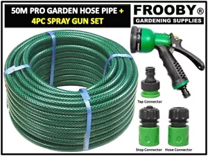 50M Garden Hose Pipe Reel Tough Reinforced Outdoor Hosepipe Metres Spray 23-85 - Picture 1 of 6