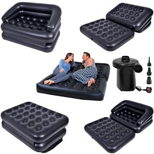 5 in 1 INFLATABLE DOUBLE COUCH SOFA LOUNGER MATTRESS AIRBED + FREE ELECTRIC PUMP