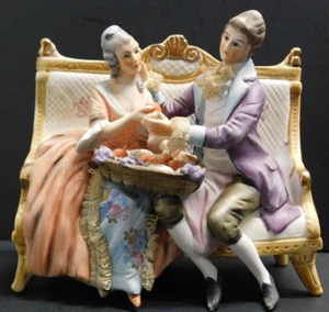 Norleans Japan Ceramic Victorian Couple On Sofa With Basket Of Fruit - Picture 1 of 10