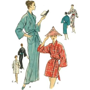 50er Jahre Muster, Wickel Kimono Stil Morgenmantel - Brustumfang 34-36" (86,4-91,5 cm) - Bild 1 von 1