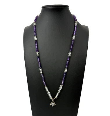 Amethyst Quartz Beaded Necklace Moonstone Sterling Silver 925 Pendant Gemstone - Image 1 of 4