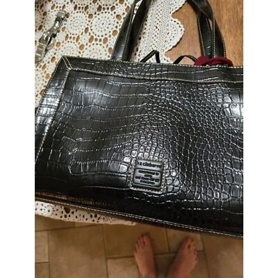 De colección Liz Claiborne Cuero Imitación Cocodrilo Rojo Int. Cartera con doble asa con arco Foto 1 de 4