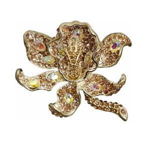 Vintage Aurora Beralis Kristall Orchidee Blume Brosche signiert Eve - Bild 1 von 10