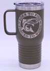BORN to FISH FORCED TO WORK 20 oz ENGRAVED INSULATED HANDLED TUMBLER POLAR CAMEL