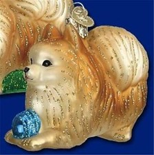 Pomeranian W/Ball Dog Canine Glass Old World Christmas Pet Ornament Nwt 12346