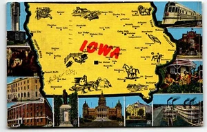 Iowa Map Postcard with Multiviews of IA Attractions - Picture 1 of 2