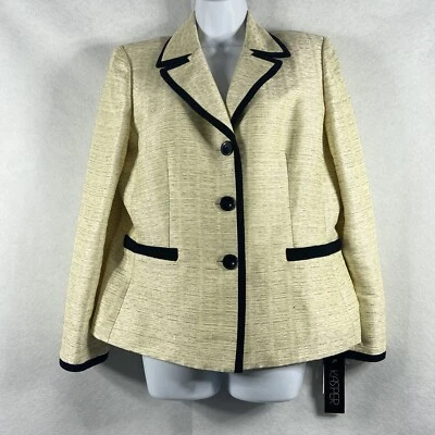 Chaqueta Kasper Mujer’s 12 Cáscara de Huevo Negra Blazer Mangas Largas Brillante Nueva Foto 1 de 4