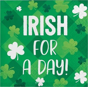 Irish Shamrocks St. Patrick's Day Party Paper Beverage Napkins IRISH FOR A DAY - Picture 1 of 1
