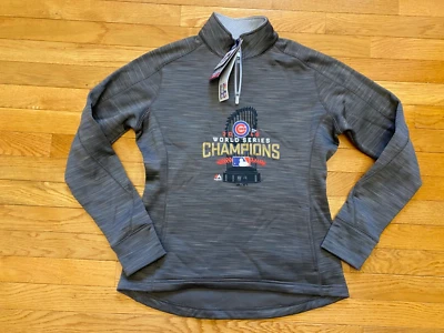 Chicago Cubs Sweater Womens Sz S Majestic World Series Champions 1/4 Zip NEW NWT - Image 1 of 4