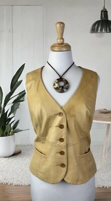 Chaleco Abotonable Cuero Tostado Otoño Clásico Vaquera Occidental Boho Pieza de Capas Talla M Foto 1 de 4