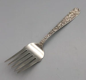 Antique S Kirk&Son Sterling Silver Repousse X-Large Buffet Salad Serving Fork - Picture 1 of 5