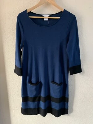 Vestido Joan Vass Azul Negro Tejido Talla 8 (1) Nuevo con Etiquetas Foto 1 de 4