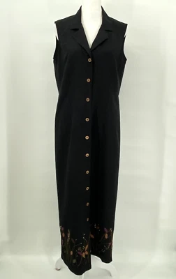 Maxi Vestido Camisa De Colección Carol Anderson Talla 6 Negro Seda Lino Bordado Cuentas Foto 1 de 4