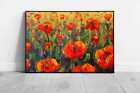 Stunning Vibrant Painted Glade Of Poppies Textured Classic Oil Painting Style
