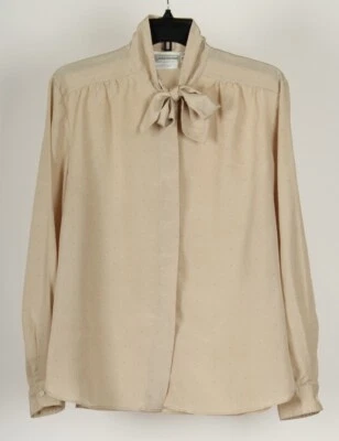 Camisa para mujer Evan Picone 14 beige blusa lunares manga larga atado con botones Foto 1 de 4