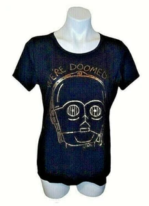 Star Wars C-3PO Women's Black T-Shirt We're Doomed! Sz Large Gold Lettering - Picture 1 of 6