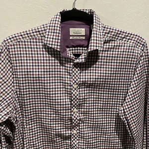 Ted Baker Endurance Timeless Classic Size 17 White Red Black Long Sleeve Shirt - Picture 1 of 8