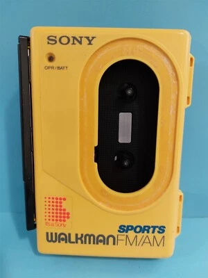  SONY SPORTS WALKMAN WM-F45 FM / AM STEREO CASSETTE PLAYER - YELLOW - TESTED - Image 1 of 4
