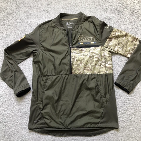 LA Rams Sweater Men's Small Nike  NFL 1/2 Zip Windbreaker Camo USA Army Pullover Cover