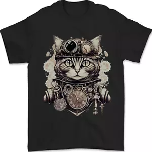Steampunk Cat Mens T-Shirt 100% Cotton - Picture 1 of 14