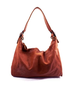 ITALIAN VINTAGE-WASHED CALF LEATHER X-LARGE HOBO SHOULDER BAG - MADE IN ITALY - Picture 1 of 16