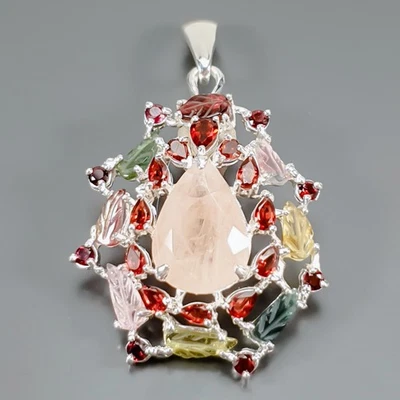 Handmade 12 ct+ Natural Morganite Pendant 925 Sterling Silver  /NP52322 - Image 1 of 4