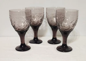 Set 4 calici vintage Libbey vetro ametista viola tè ghiaccio/acqua con motivo vite - Foto 1 di 3