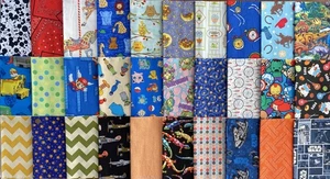30 BABY Toddler BOY CHILDREN'S Fat Quarter Quilt Cotton Fabric Bundle Lot - Picture 1 of 9