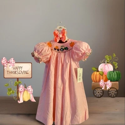 Niñas Nuevo Con Etiquetas Vestido Southern Sunshine Calado Acción de Gracias Guinga Lazo Libre 2T Foto 1 de 4