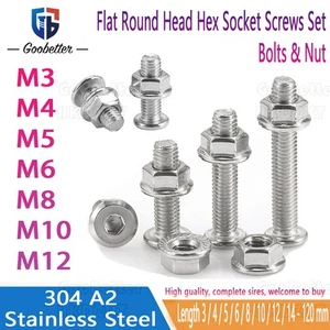 Flat Round Head Hex Socket Screws Set / Bolts & Nut Stainless Steel 304 A2 - Picture 1 of 7
