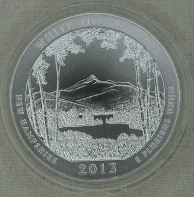 2013-P White Mountain 5 oz Silver Quarter .999 Fine ATB US Mint Burnished - Image 1 of 2