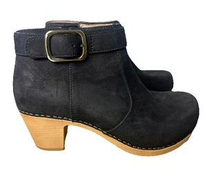 Dansko Maria Black Leather Nubuck Ankle Zip/Buckle Boots Women's 37 US 6.5-7 - Picture 1 of 5