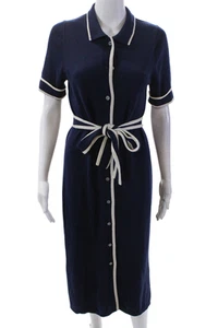 J Crew Womens Merino Wool Collar Belted Short Sleeve Sweater Dress Navy Size S - Picture 1 of 14