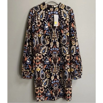 Nuevo con etiquetas Mini Vestido Boden Negro Floral Cachemira Jersey Manga Larga Cuello Simulado Talla 6 Foto 1 de 4