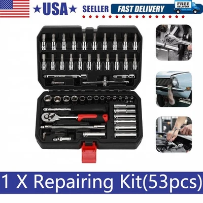 53 PCS Drive Socket Wrench Set with 1/4 Inch Ratcheting Wrench Storage Case US - Image 1 of 4