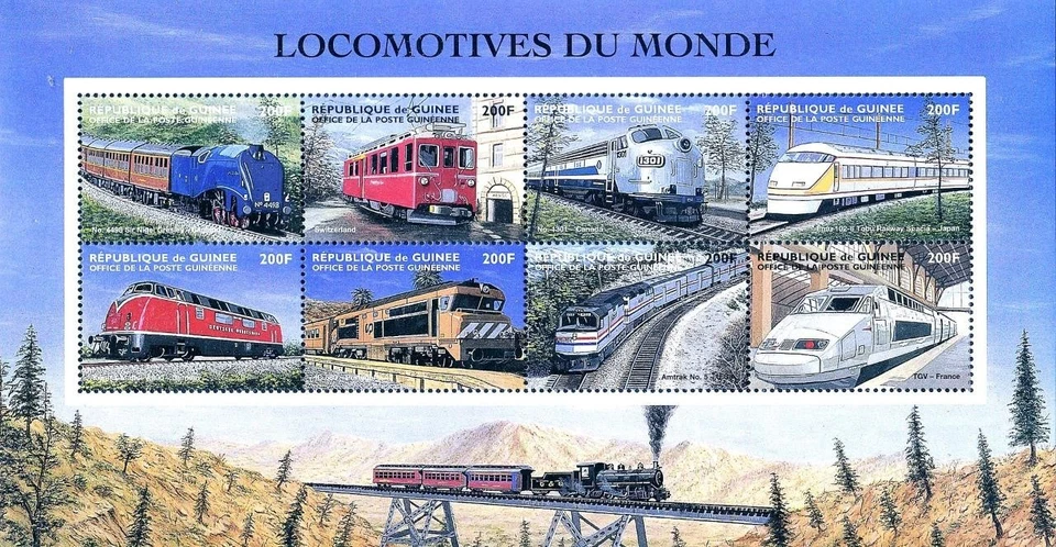 👉 GUINEA = vintage LOCOMOTIVES #2 M/S  ** TRANSPORT, TRAINS, RAILROAD - Image 1 of 1