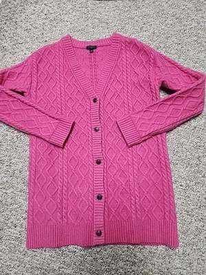 Cárdigan Suéter Talbots Mezcla de Lana Alpaca Petite S Rosa Caliente Botón Tejido con Cable Foto 1 de 4