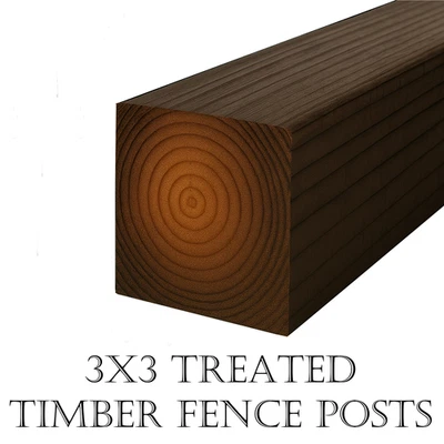 4ft Wooden Fence Post Timber 3x3 Inch Treated Timber Fencing 3" x 3" (1.2m Long) - Image 1 of 2