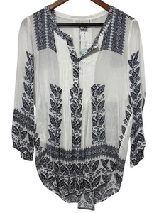 NWT Pale Sky Amely Split Neck Top Women’s Medium Embroidered Boho Peasant Tunic - Picture 1 of 12