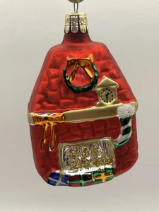 Christmas Fireplace Hearth Blown Glass Glitter Ornament Czech Republic 3”H - Picture 1 of 8