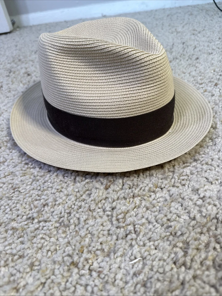 Sombrero Fedora de Paja Dobbs - Talla 6 7/8 (55 cm) - Hecho en EE. UU. - Banda Negra Ancha Foto 1 de 4