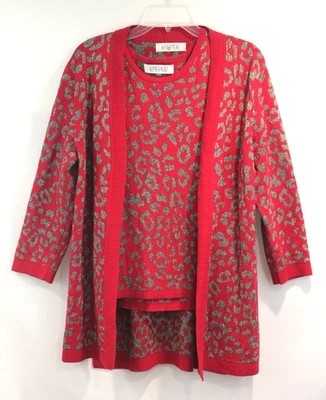 Suéter Kasper 2 piezas Camiseta sin mangas Frente Abierto Cárdigan Túnica Talla M Rojo Plata Metálico Foto 1 de 4