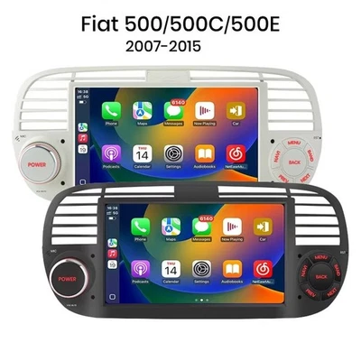 Autoradio 2 Din FIAT 500 (2007-2015) Android Auto CarPlay Wireless Bianca Nera - Immagine 1 di 4