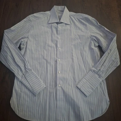 Camisa de vestir Stefano Ricci púrpura/blanco a rayas - puño francés para hombre 43/17 Foto 1 de 4