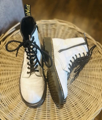 Botas de Combate Dr Doc Martens Cuero Junior Niñas Talla 6 Blanco Cremallera Lateral Cordones 1460Y Foto 1 de 4