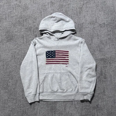 Sudadera con Capucha Polo Ralph Lauren Vintage Talla Juvenil Grande 14-16 Bandera Grande Gráfico EE. UU. Foto 1 de 4