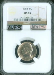 1954 Jefferson Nickel NGC MS65 MAC 4FS Qualität 600 $ in vollen Schritten - Bild 1 von 2